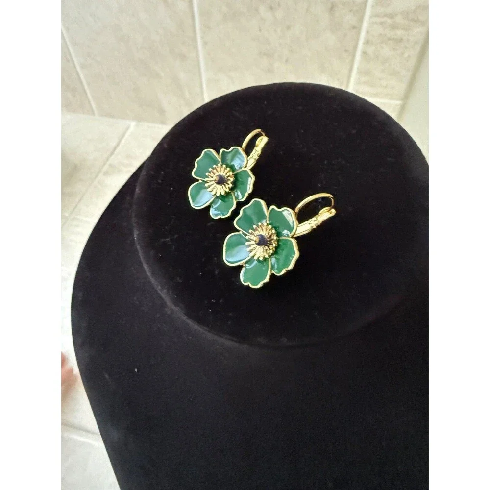 Talbots Green Fall Floral Drop Earrings